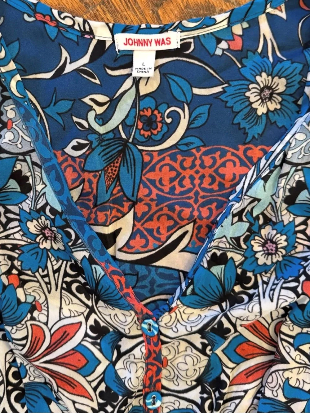 Johnny Was Blue Red Floral Printed Maxi Dress EUC MSRP $228 - Picture 4 of 5